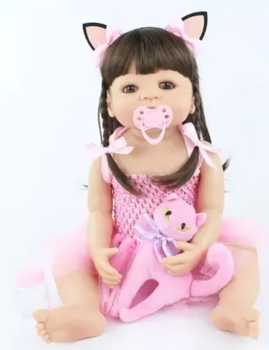 Boneca Bebê Reborn Menina INTEIRA EM SILICONE 