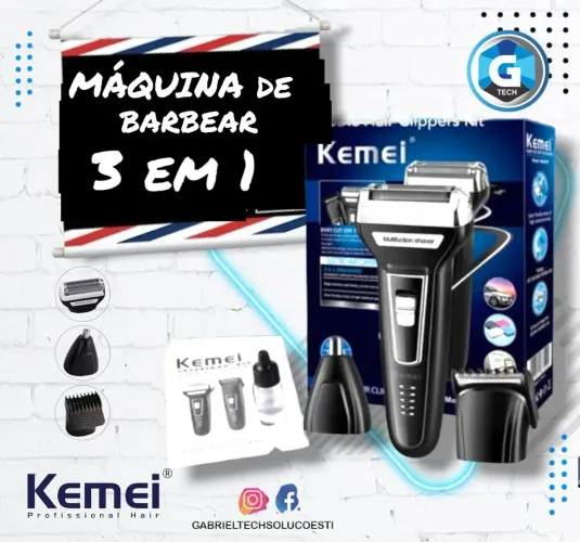 Maquina de Barbear Kemei Km-6558 Barbeador Elétrico 3 Em 1 - Gtech