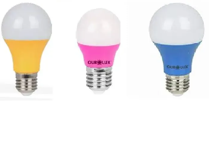 lâmpada de led colorida (azul, vermelho ou rosa)
