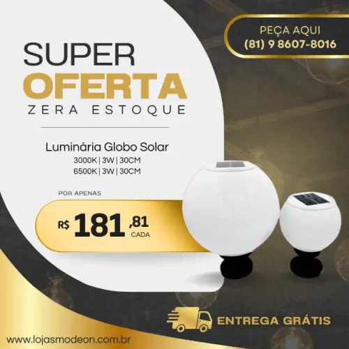 Luminaria Globo 3000k e 6500k 30 cm