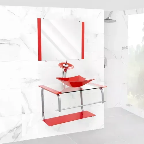Gabinete Dubai + Cuba + Espelho 60X45 - Vermelho