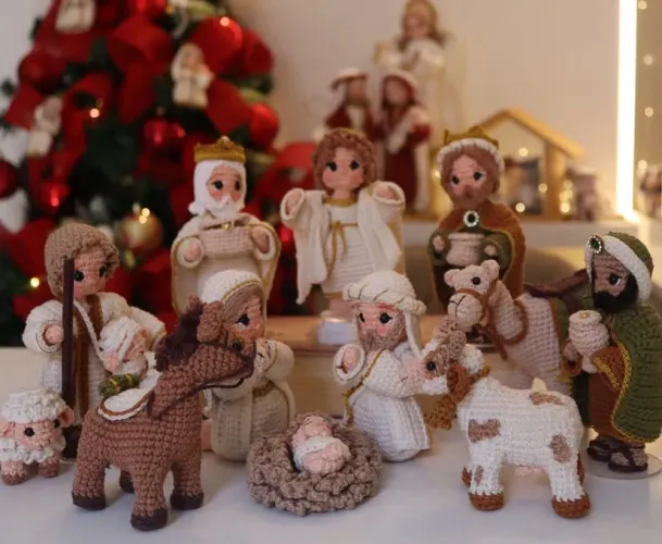 Presépio Amigurumi Não Quebra Santos Sagrada Família Natal Decoração Crochê Moderno_13 pçs