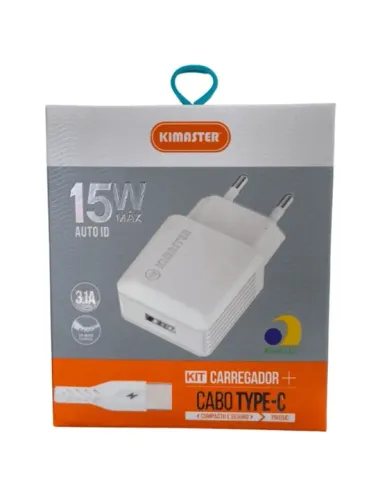 Kit Carregador 15w + Cabo Tipo C T503UC- Kimaster  cod: 3762