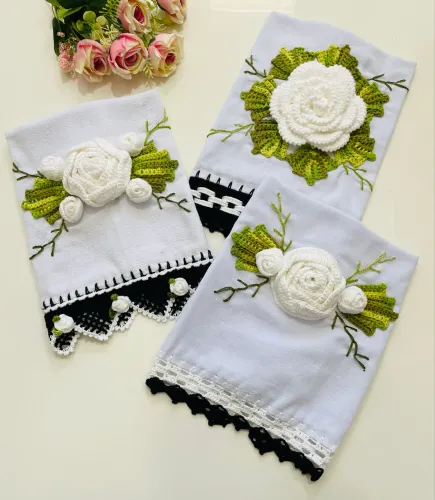 Panos de prato de crochê coleção rosas 