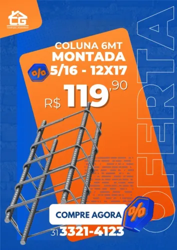 Coluna Pronta 6MTS 8mm 5/16 12x17. R$ 119,90un