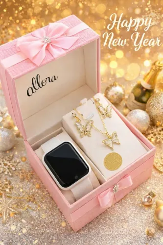 Kit Feminino Luxo: Relógio smart + Colar e Brincos Folheados