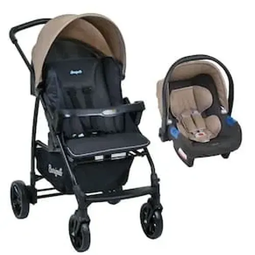 Travel System Burigotto Carrinho De Bebê Com Bebê Conforto Ecco + Touring X Cinza Bege