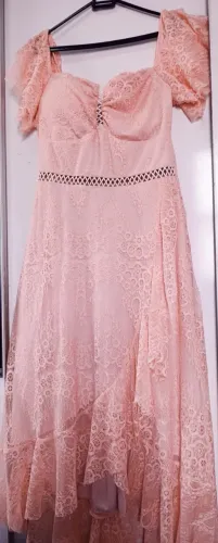 vestido lits manga princesa renda rosa
