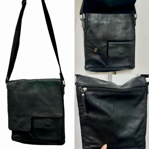 Bolsa Pat Calvin Unisex, 100% couro natural ,zíper atrás, alça tiracolo regulável