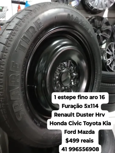 Estepe fino aro 16 furação 5x114 Duster Hrv Honda Civic Hyundai i30 Kia Cerato Mazda 