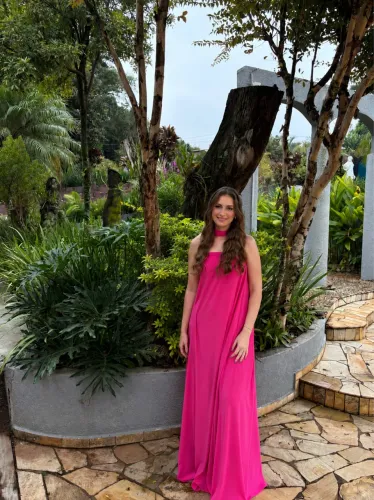 Vestido Rosa Longo Festa Tomara Que Caia Com Lenço