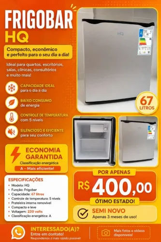 Frigobar HQ 67 Litros - 220V - Semi Novo - Apenas 3 Meses de Uso