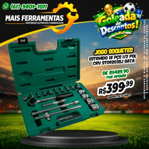 Jogo soquetes Estriado 18 Pçs 1/2 Pol Crv St09203sj Sata Cromado