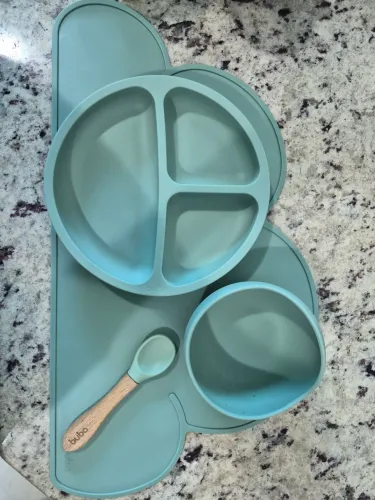 ?Kit de Alimentação Silicone Buba - Prato com Divisória, Bowl e Colher