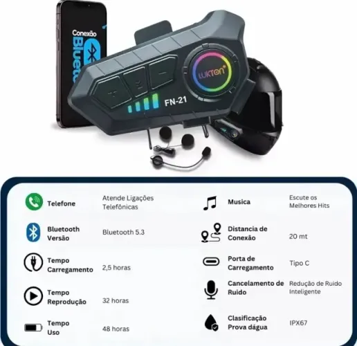 Fone Intercomunicador Bluetooth Para Capacete Moto Fn-21