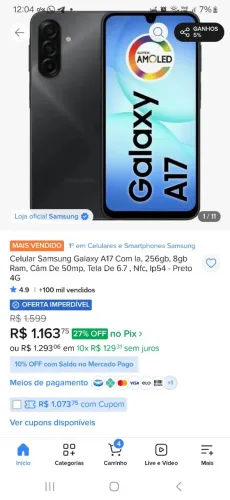 Celular Samsung A17 256GB 8Ram Lacrado