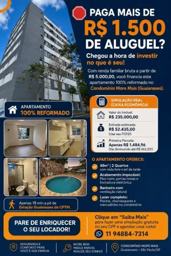 Apartamento com vaga de garagem, 2 andar e 48 m por R$235.000,00 em Guaianases - Zona Lest
