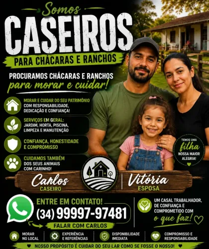 Somos caseiro procurando chácaras e ranchos pra trabalhar ou morar interessados entrar em 