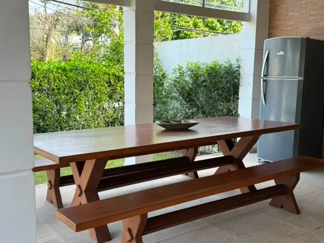 Mesa de Madeira Maciça 2,90m + 2 Bancos - Peça Única