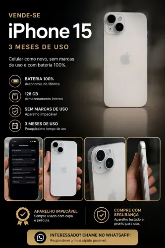 iPhone 15, 3 meses de uso ,bateria 100%