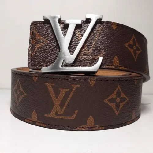 CINTO MASCULINO LOUIS VUITTON MONOGRAM FIVELA PRATEADA PREMIUM LV LV FIVELA AÇO ESCOVADO