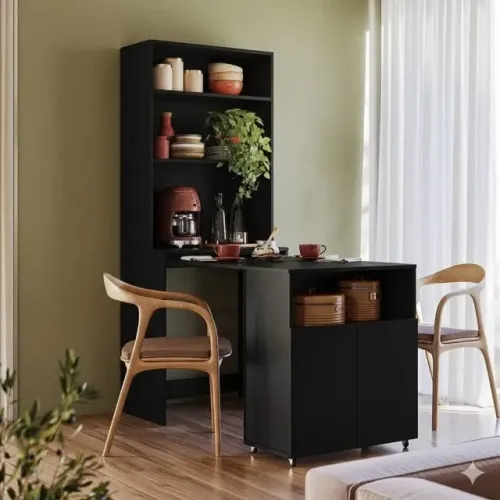 Mesa Bancada Armário Cantinho do Café Dueto - Preto