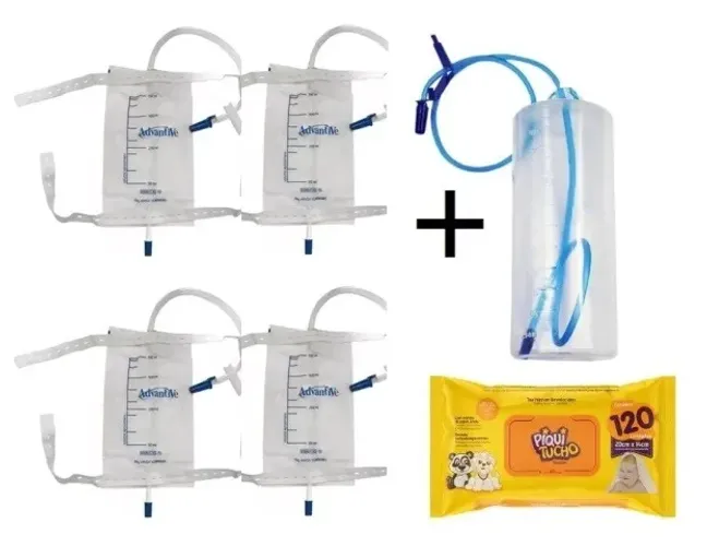 4 Bolsas Coletora De Urina Perna + 1 Tubo Coletor de Urina + 1 Pacote de Lenço Grátis