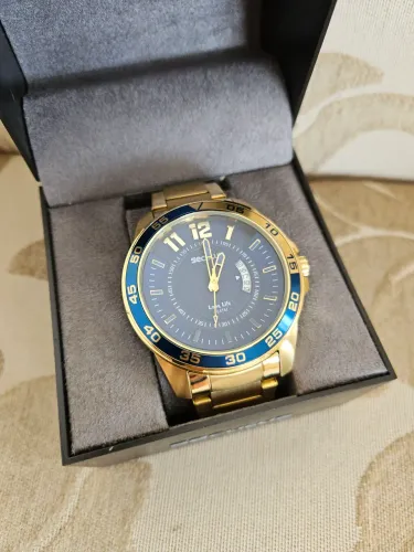 Relógio Seculus Masculino Dourado Mostrador azul - Seminovo Original