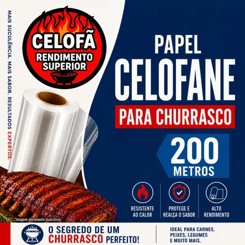 PAPEL CELOFANE PARA CHURRASCO BOBINA 60CM X 200 METROS ALTO RENDIMENTO CELOFÃ