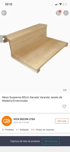 Mesa Suspensa 60cm Sacada Varanda Janela de Madeira Envernizada