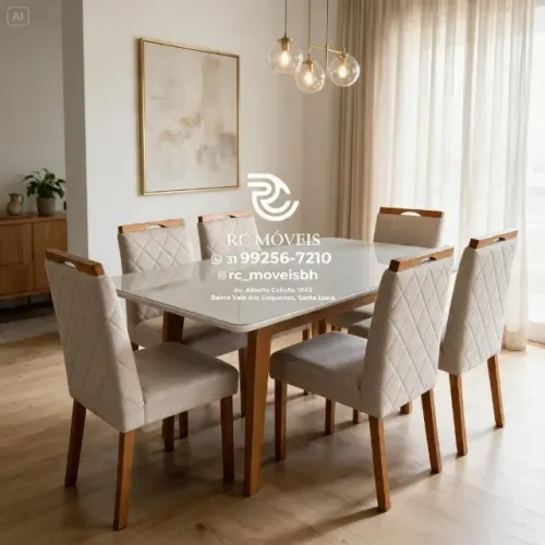 Conjunto Mesa de Jantar com 6 Cadeiras Madeira Tampo Vidro Laqueado 1,70x0,90 Preto