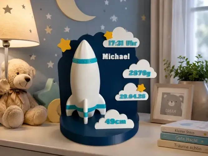 Display de Foguete - Presente de Nascimento Personalizável
