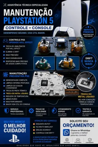 Manutenção playstation 5.. preventiva e analogicos hall effect, faca seu orçamento. 