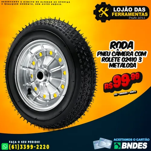 Roda Pneu Câmera Com Rolete 02410 3 Metalosa