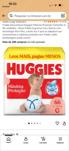 Fralda Huggies máxima proteção 66 unidades G