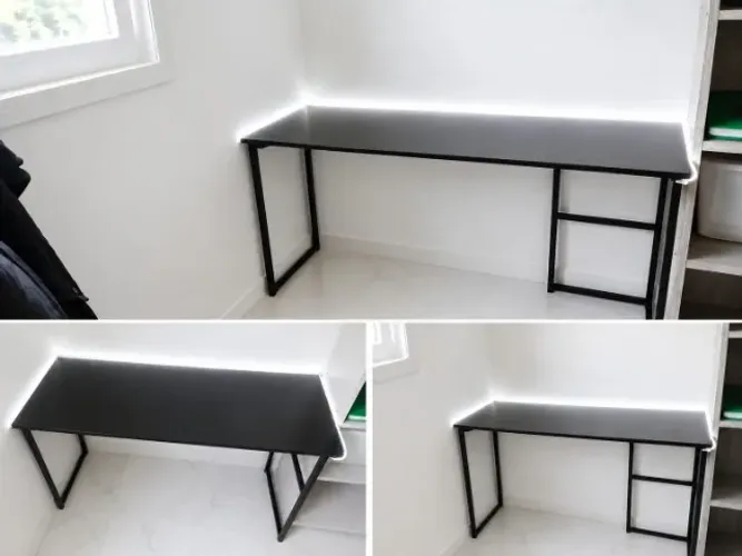 Mesa Preta Reforçada Com Led Branco