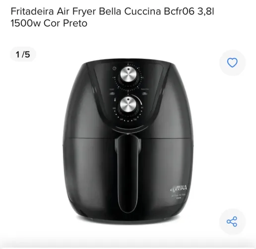 Fritadeira Air Fryer Bella Cuccina Bcfr06 3,8l 1500w Cor Preto