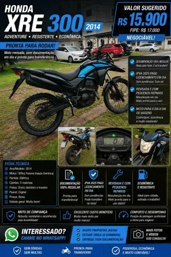 Honda XRE 300 Flex 2014 - Documentação em dia - Excelente estado