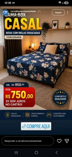 Promoção imperdível de 950 por 750 Cama box casal nova com molas ensacadas conjugada