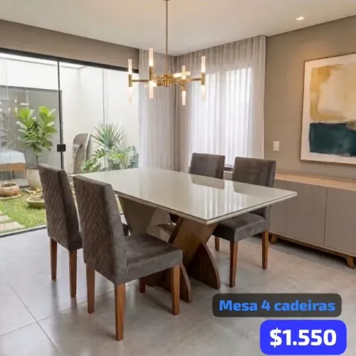 Mesa elegante moderna com 4 cadieras fino desgn
