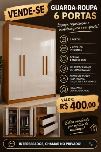 Guarda roupa 6 portas e 2 Gavetas internas
