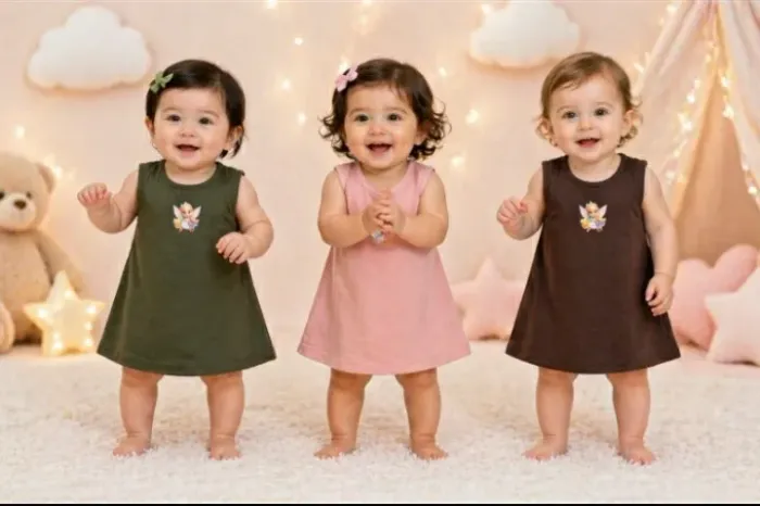 KIT COM 3 VESTIDOS TRAPÉZIO CANELADO BEBÊ / INFANTIL