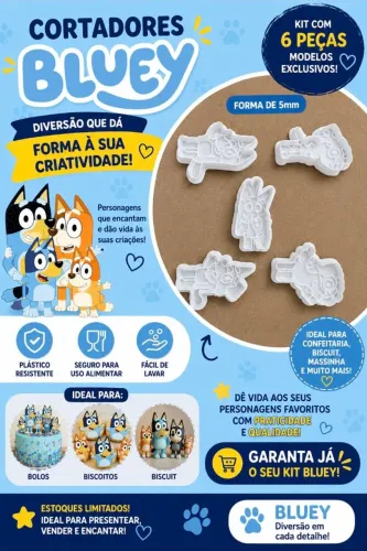 Formas de biscoitos Bluey e Carimbo de brigadeiro