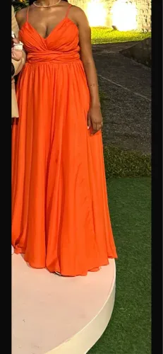 Vestido de Festa Longo Laranja/Coral - Elegante - Tam. G