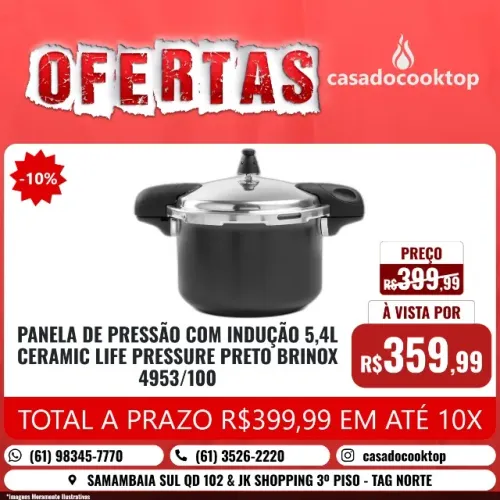 PANELA DE PRESSÃO COM INDUÇÃO 5,4L CERAMIC LIFE PRESSURE PRETO BRINOX
