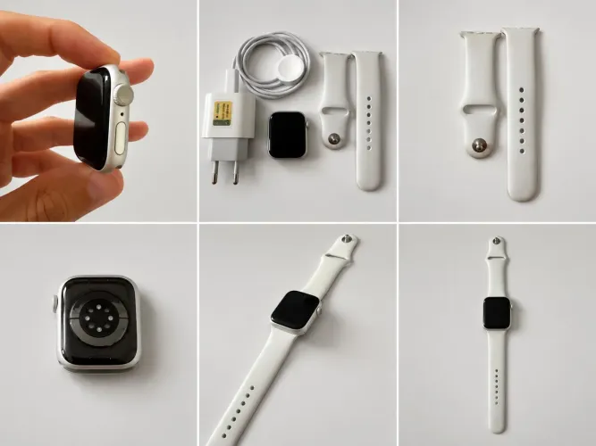 Apple Watch Series 8 S8 GPS 41mm Alumínio Prateado com Pulseira Esportiva Branca