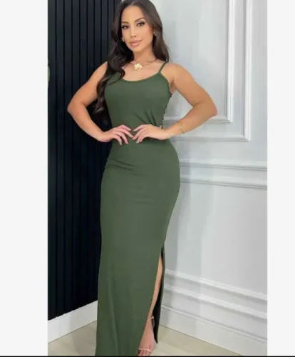 Vestido longo canelado: Marrom