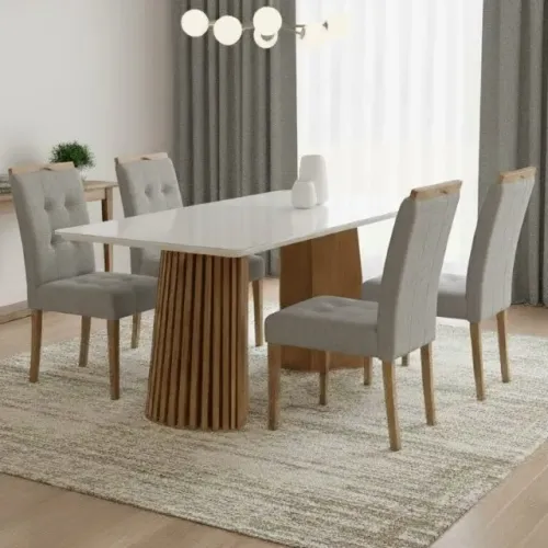 Mesa Nevada 120 (Tampo Smart Plus) com 4 Cadeiras Sophia Veludo ou Linho