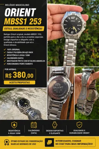 RELÓGIO ORIENT MASCULINO MBSS1 253 - AÇO INOXIDÁVEL - 100M