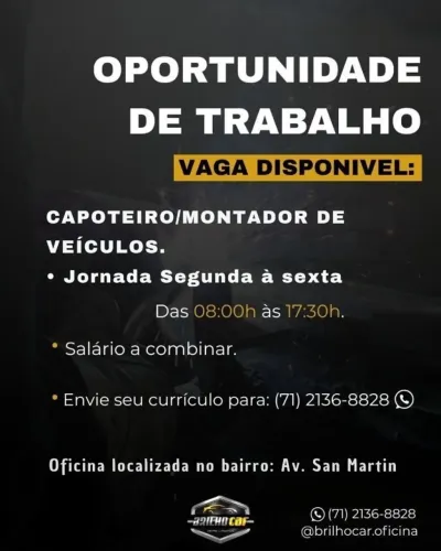 Vaga para Capoteiro/Montador de Veículos
